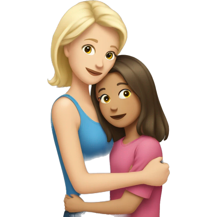 blonde mom and brunette daughter hugging emoji