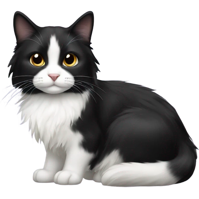 Long haired black and white tuxedo cat with black nose and black chin emoji
