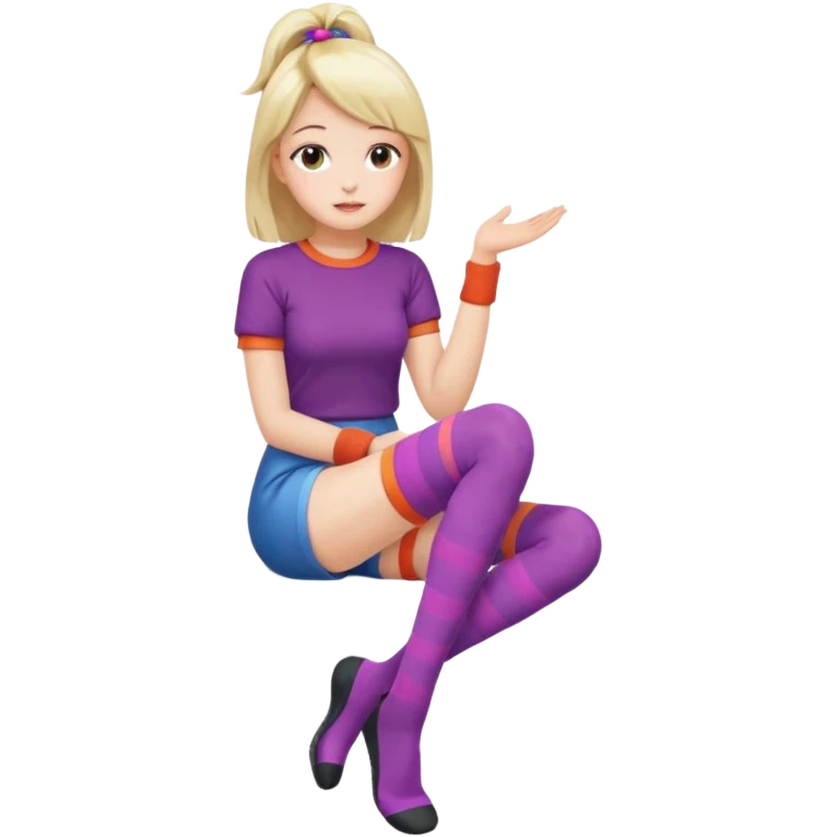 Cute girl thigh high socks sitting legs out, colorful clothes emoji
