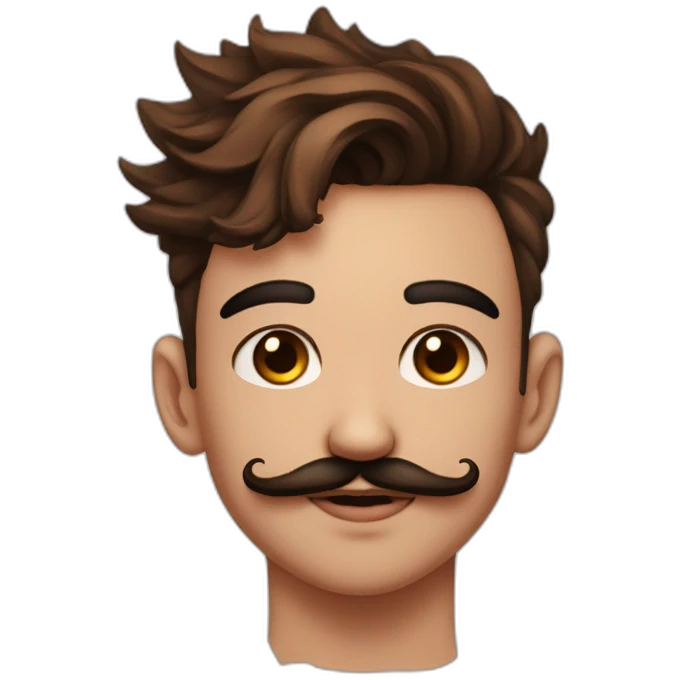 Young man with mustache and goate , broken hair, rose tattoo on front of neck, piercing in nose septum and one piercing in nose From side cyrcle emoji
