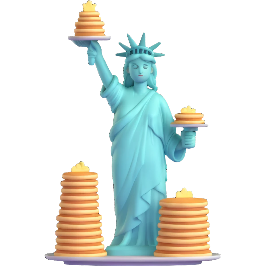 Statue of Liberty holding a stack of pancakes emoji