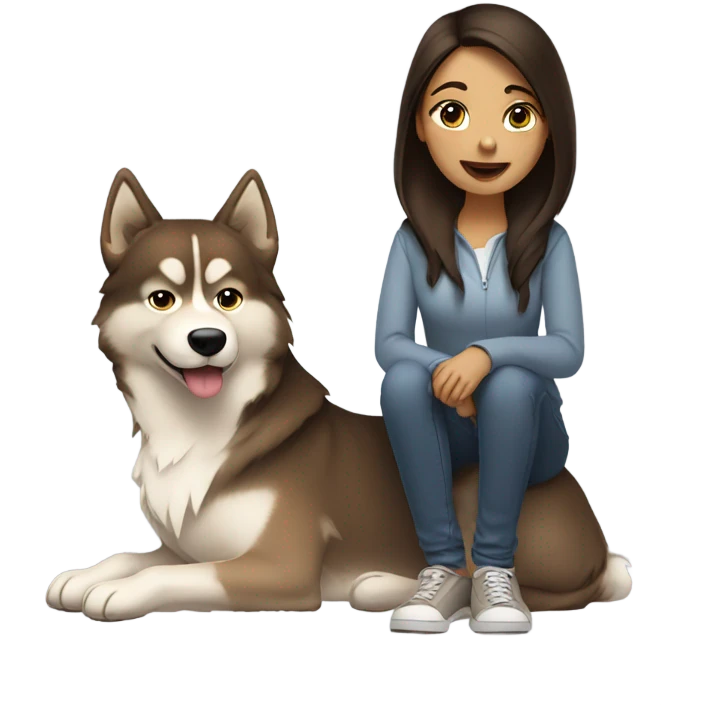 A brunette girl next to a beige  Husky emoji