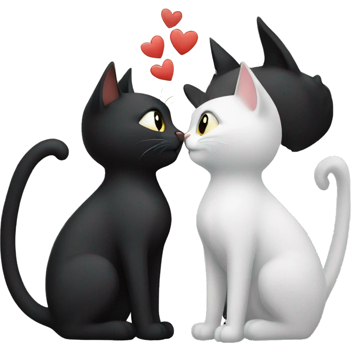 A black cat and a white cat kissing emoji
