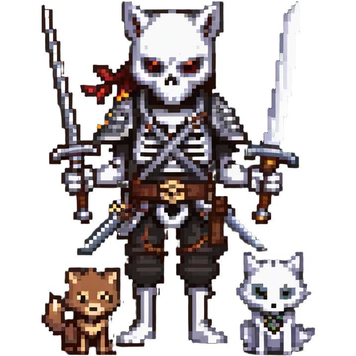 ninja skeleton with swords and a brown wolf emoji