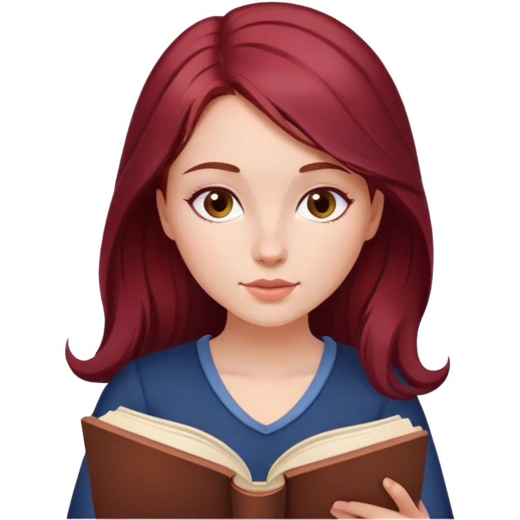 A beautiful, burgundy haired girl reading a book emoji