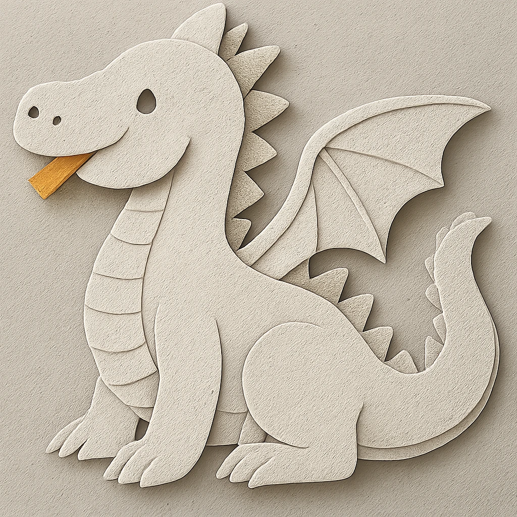 dragon paper sculpture with more details, white dragon emoji