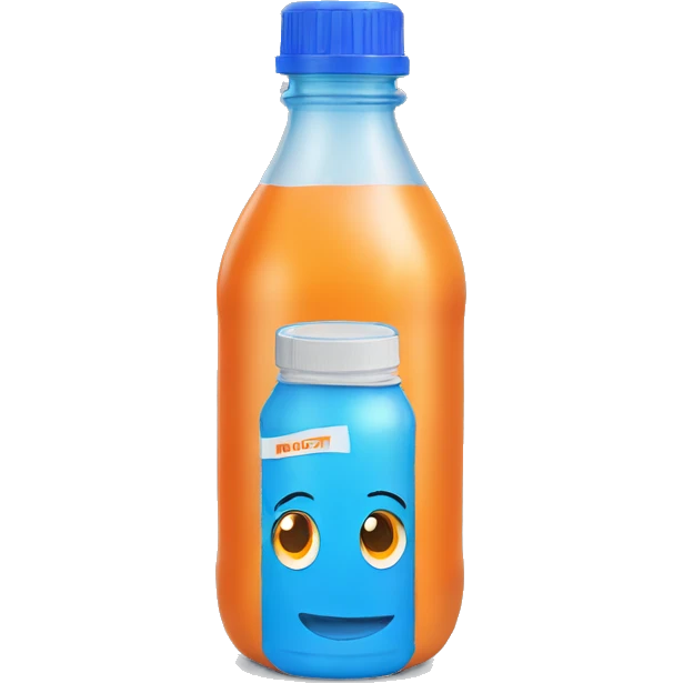 1 orange plastic bottle with a blue lid and blue label emoji