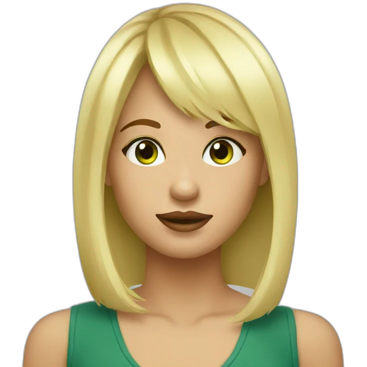 Fille aux yeux vert blonde avec une frange emoji