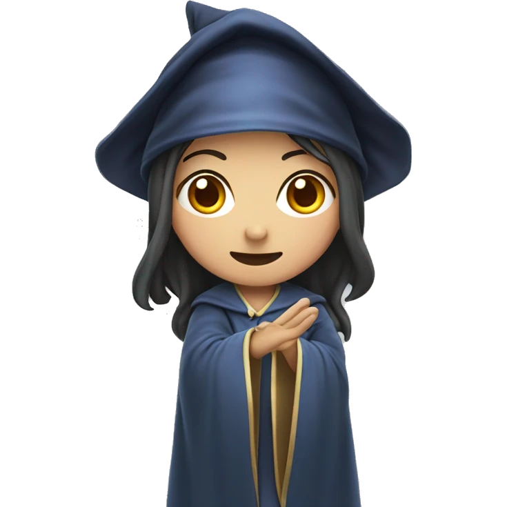 A female young wizard raises right hand，asian face emoji