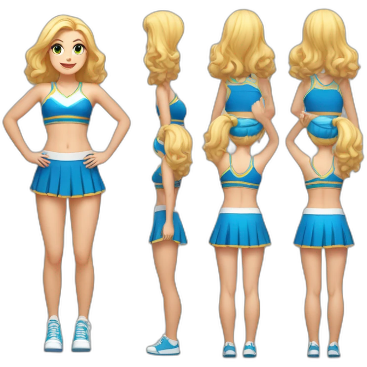 Full body Caucasian curvy cheerleader back and front views emoji