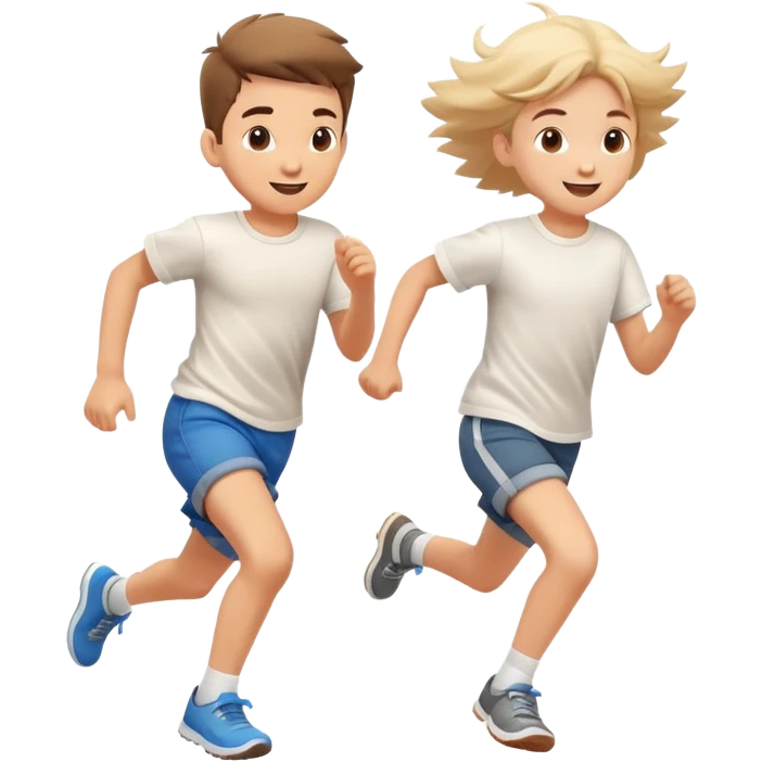 two children running together, happy and playful, motion blur emoji