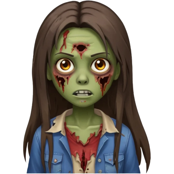 zombie girl with straight long hair and brown eyes, brown skin emoji