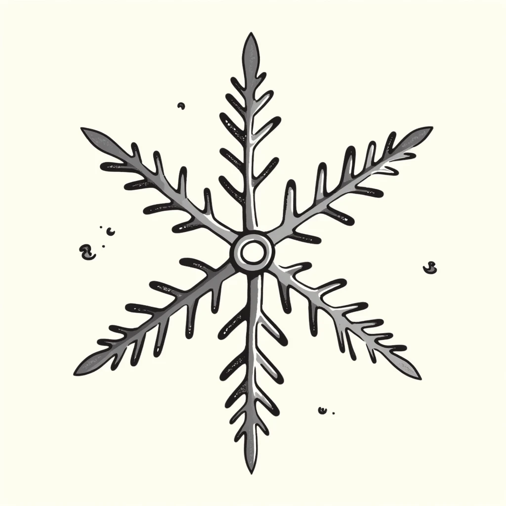 A detailed snowflake in pastel colors (dd9fb0, ffc6d3, a3bfc9, c4bee2, f1b091), hand-drawn doodle style emoji