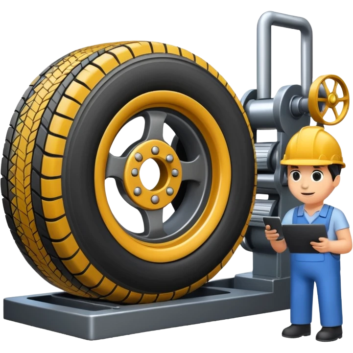 emoji of tire, inside the manufacturing factory, getting inspected by machine not by hunan, the machine is complicated  emoji