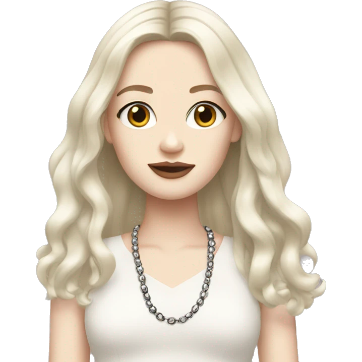 Pale girl with long black hair wearing chanel emoji