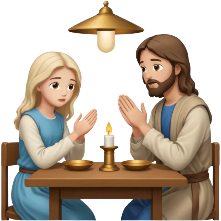 jesus en la mesa orando con una adolescente emoji