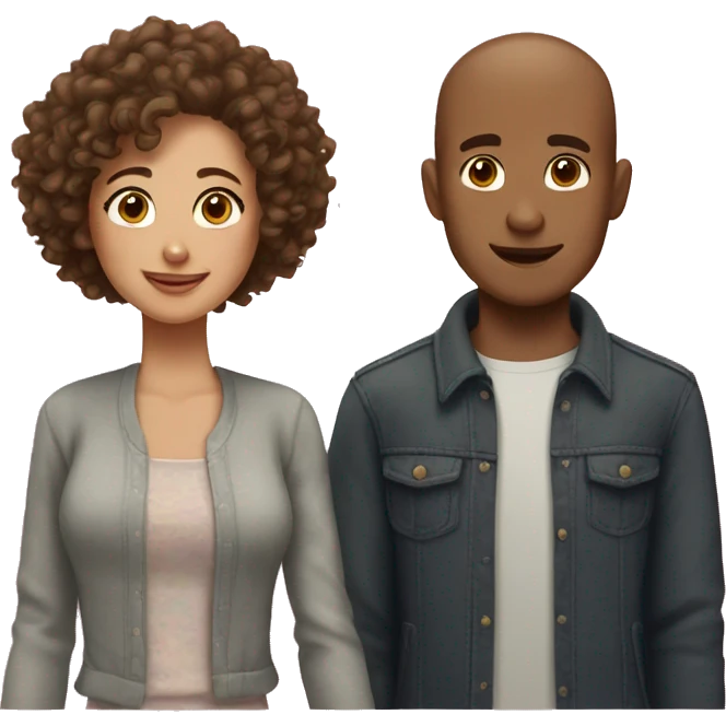 A couple that loves eachother both have brown hair and the guy has buzz cut and a girl has curly hair  emoji