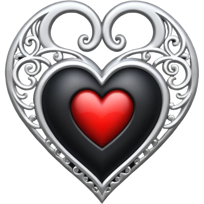 black gothic heart with silver filigree emoji