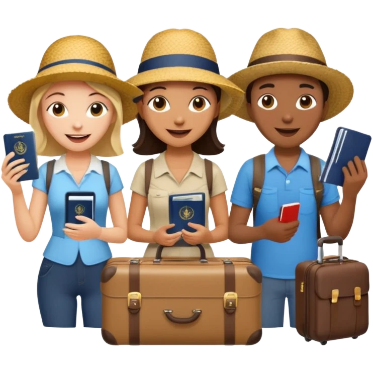 3 persons going on holiday vacation, group travel emoji