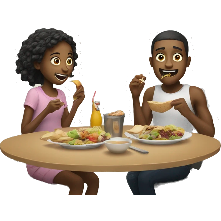 Brother and sister enjoying a crazy lunch emoji