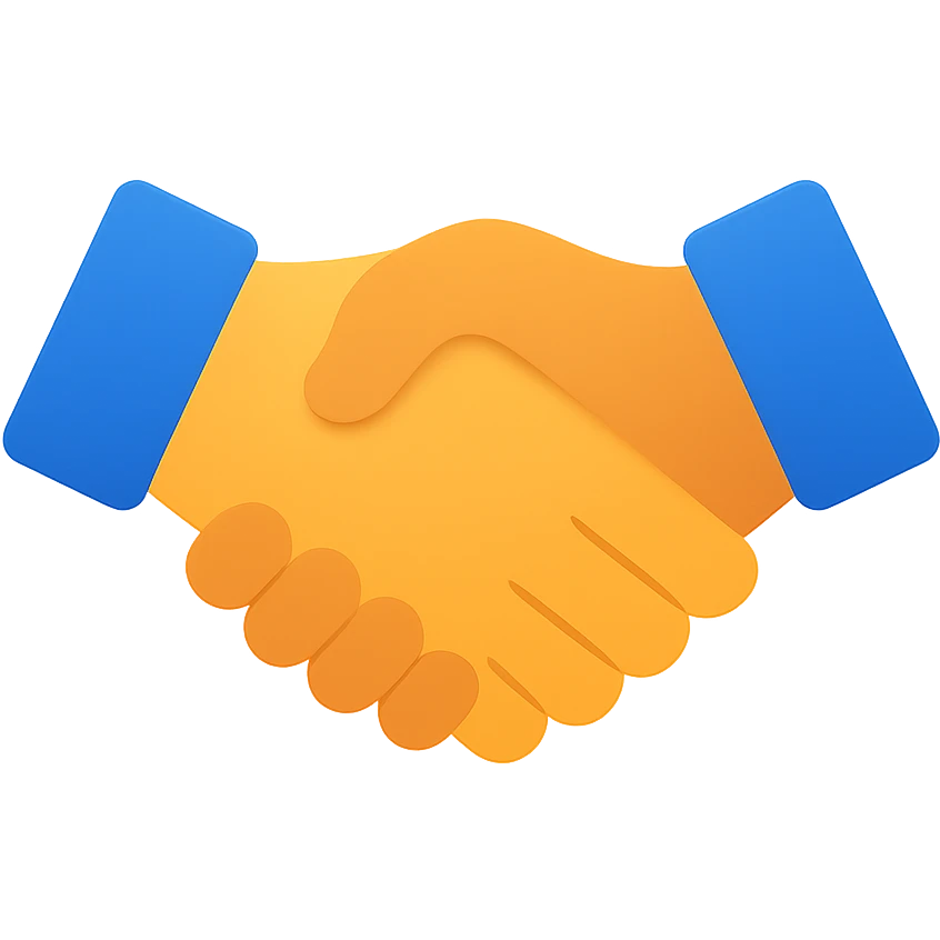 modern flat color icon style handshake representing trust (신뢰), clean and simple design with vibrant colors emoji