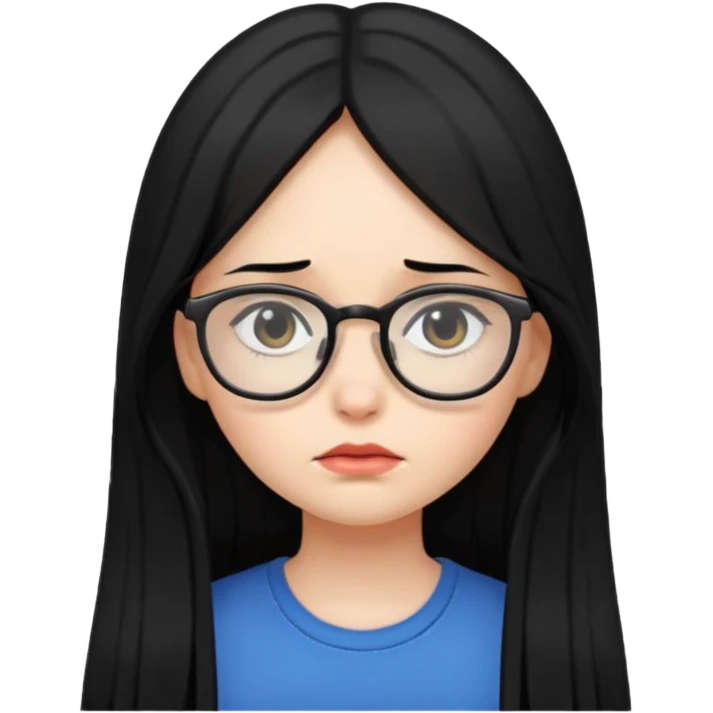 chica cabello largo negro, con lentes que este triste. emoji