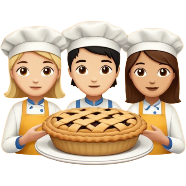 Baking community humanless avatar in vibrant style illustration. Pie, cookie, and muffin warm golden tones, simple shapes, flat design, high contrast. emoji