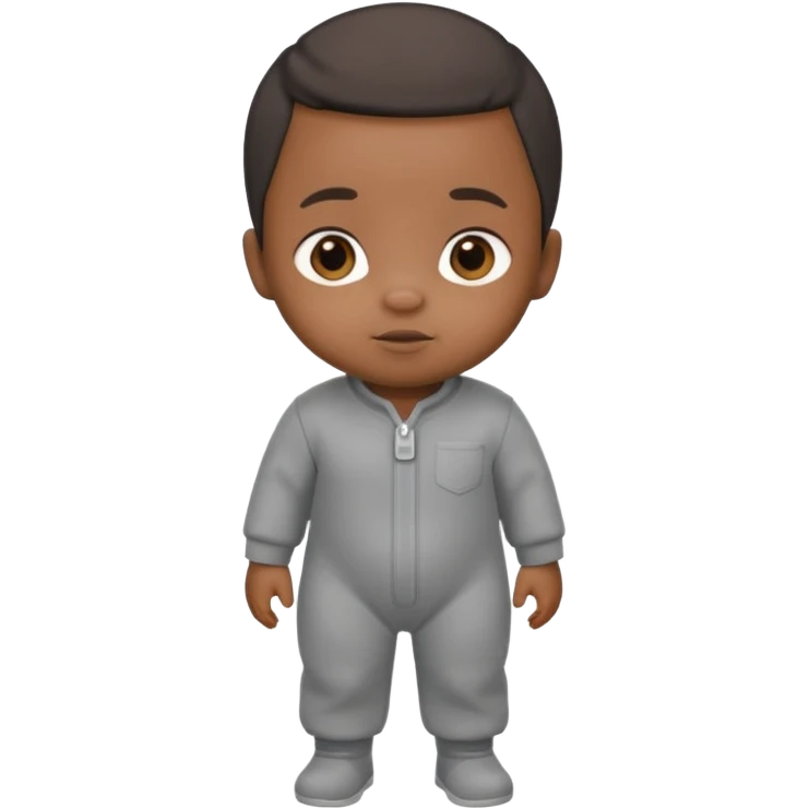 Black baby with straight face in a grey jumpsuit emoji