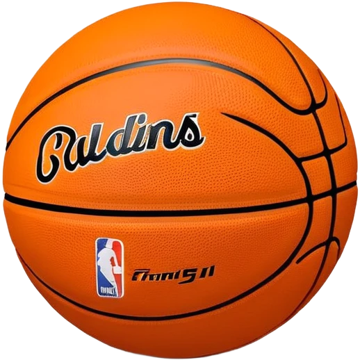 Ultra minimalist orange basketball with tiny NBA and Spalding logos, just simple black lines, no details, iOS emoji style emoji