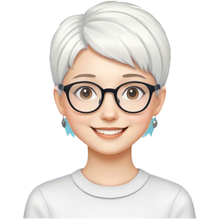 smiling girl with glasses indoors cropped pixie white hair  emoji