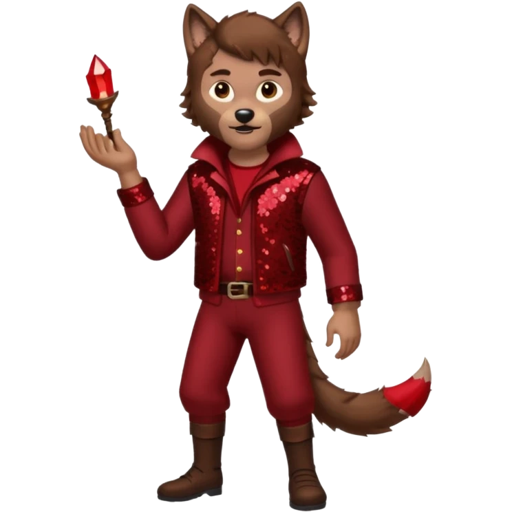 The Wolf Man with brown hair and fur, dark red sequin outfit emoji