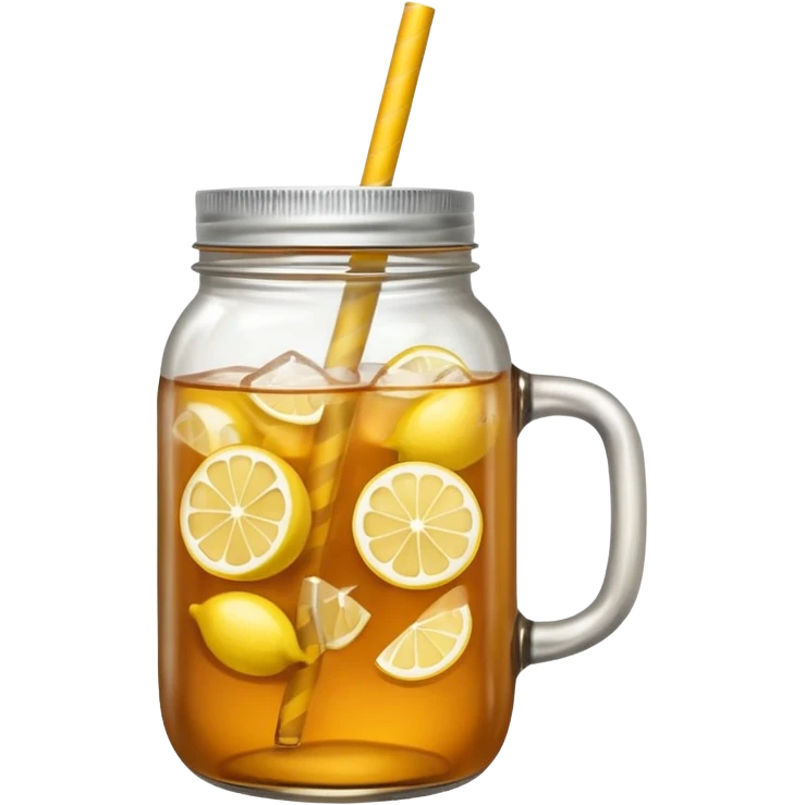 mason jar without any straws, 2d, in google emoji style, no face, simple with little shading, mason jar with ice lemon tea but no lemons and no ice visible. NO STARWS.  emoji