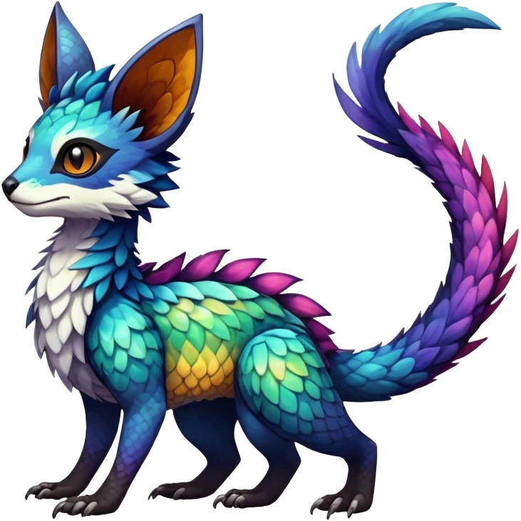Rare realistic exotic edgy epic pretty beautiful handsome gorgeous aesthetic colorful vibrant Vernid-Trico-species-Fakemon-creature by LiLaiRa, 4 legs, 1 tail, random markings, (full body) emoji