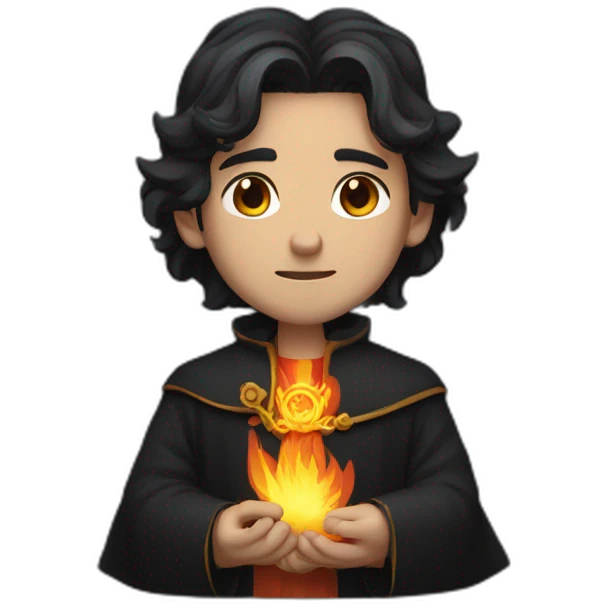 priest of fire god with dark hair and dark clothes emoji