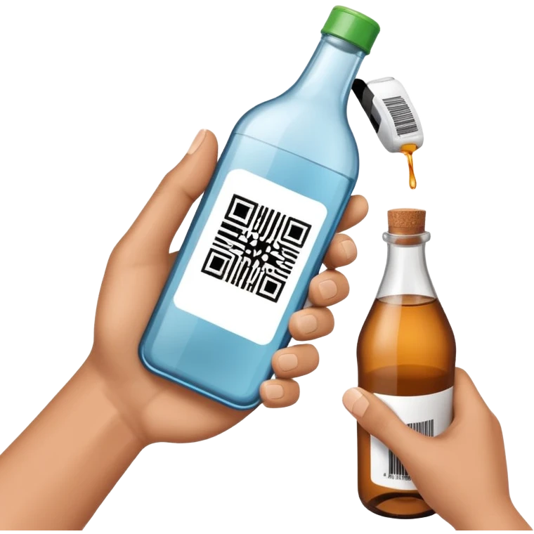 hand with a phone, scanning a barcode from a bottle, both hand and bottle visible, no text emoji