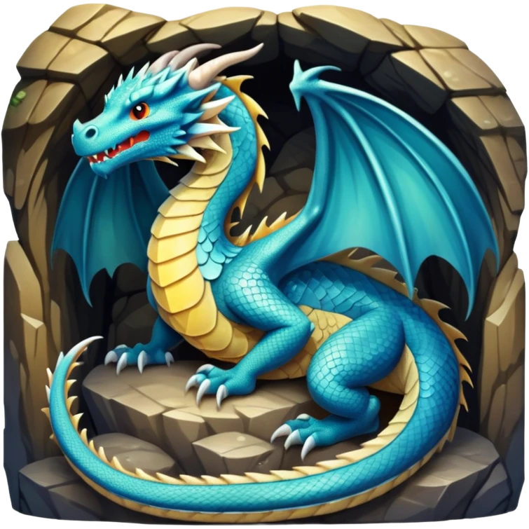 generate realistic detailed dragon in cave inside view emoji