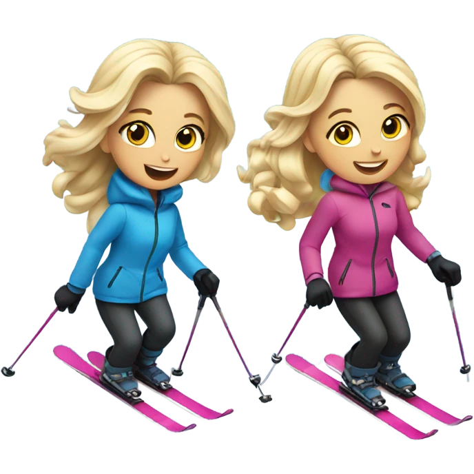 Two blonde girls snow skiing  emoji