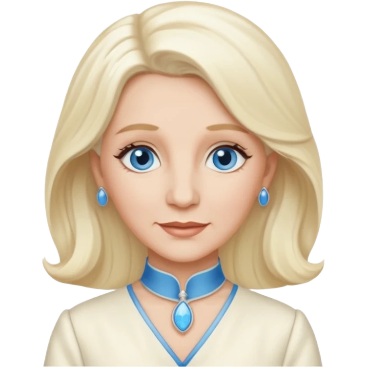 Patty Andrews from the Andrews Sisters with long platinum blonde hair, blue eyes, ivory outfit emoji