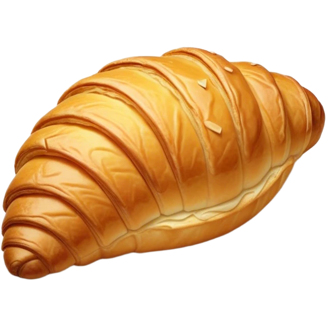 Cinematic golden croissant, perfectly flaky with crisp layers, slightly cracked to reveal buttery soft interior, warm golden glow, highly detailed and inviting. emoji