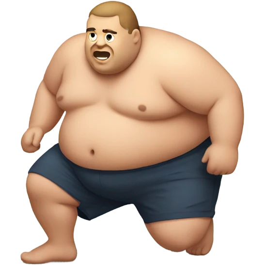 Fat man shirtless crawling on floor emoji