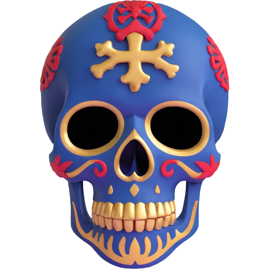 skull decorated in New Orleans Pelicans basketball team colors - navy blue, gold, and red emoji