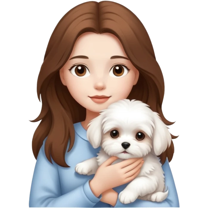 beautiful girl with long hair holding a fluffy white Maltese puppy emoji