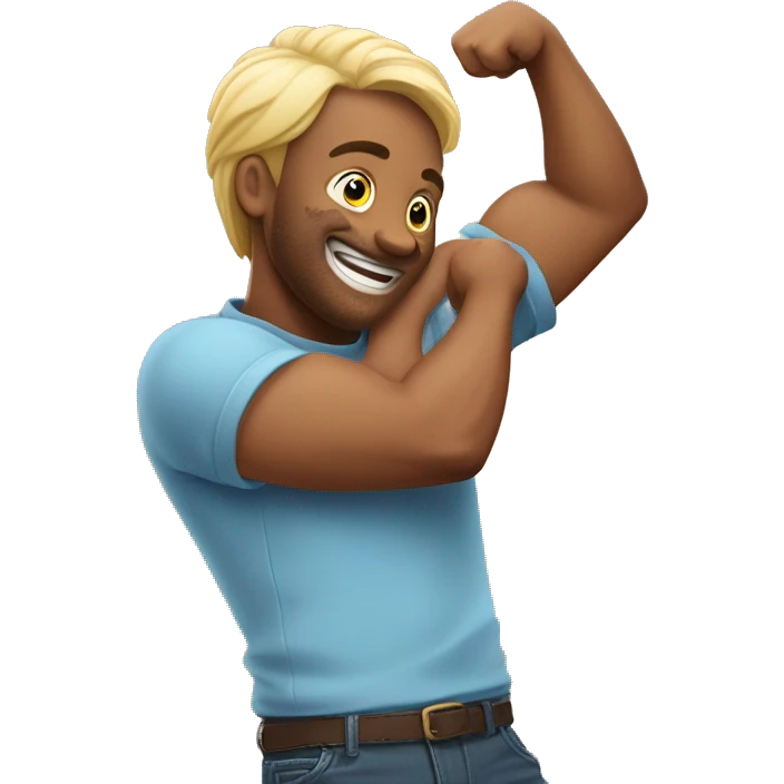emoji puts his bent arm in front of him and hits down with his elbow, rejoicing emoji