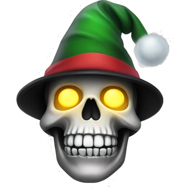 skull wearing light up black christmas hat emoji