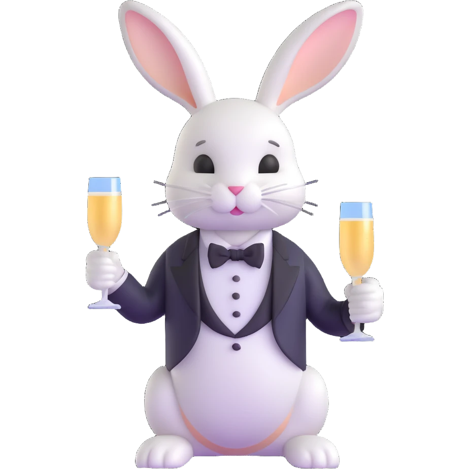 sophisticated bunny in tuxedo holding champagne flute emoji