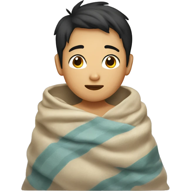 asian boy cozy in blanket emoji