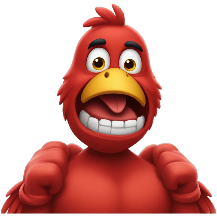 Red bird with big muscular arms with hands emoji
