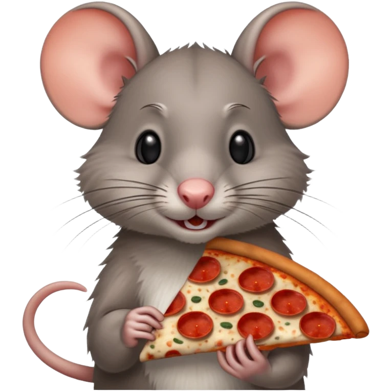 grey rat holding a slice of pepperoni pizza emoji