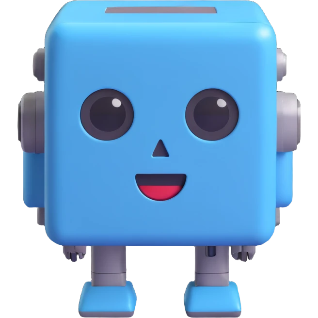 A cube with a robot face in gray-blue color for IT CUBE Computer Center emoji