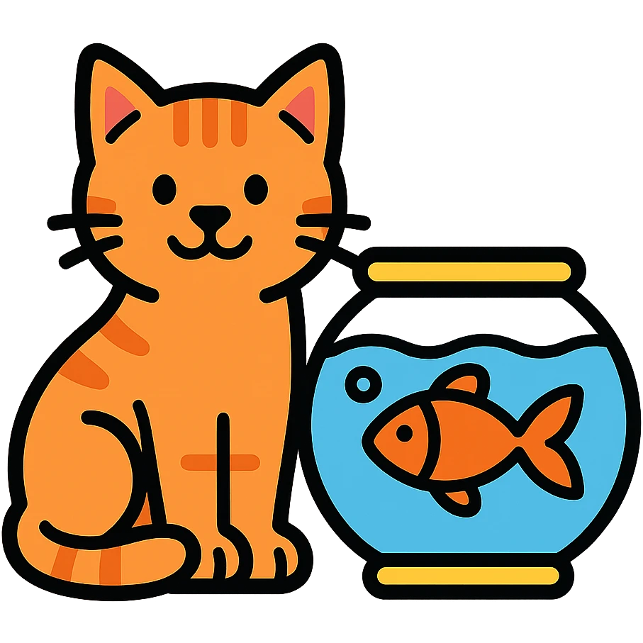 A red-haired cat and a goldfish aquarium emoji